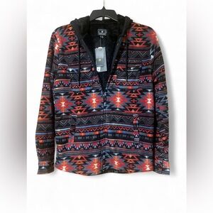 Men's Geometric Hooded Jacket - Black and Red